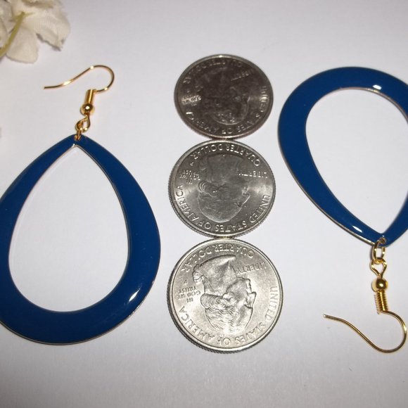 Big Gold & Blue Hoop Earrings Statement Big 6626 - Picture 3 of 8